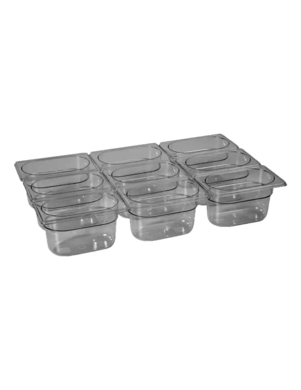 BAC GASTRO. COPOLYESTER GN1/9 PROF 65 MM SANS BISPHENOL A L (en mm) : 176 – P (en mm) : 108 – H (en mm) : 65 Bon Plan