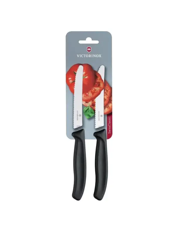 Set de couteaux à tomates et de table dentés Victorinox 11cm noirs (lot de 2) Nouvel Arrivage