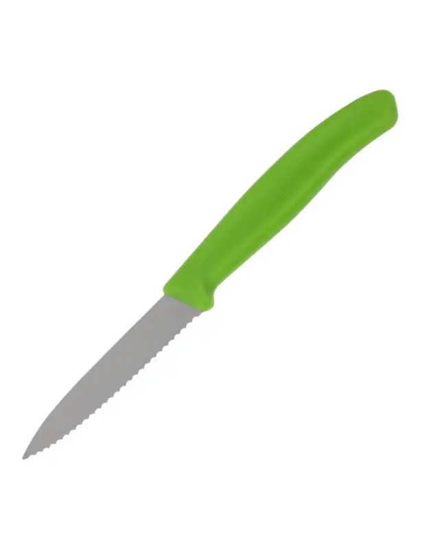 Couteau d&rsquo;office lame dentée bout pointu Victorinox vert 80mm Achat Immédiat