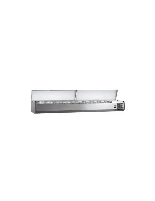 Réduction VITRINE A INGREDIENTS INOX. +2/+8°C. GAZ R600A 2 COUVERCLES INOX. 9GN1/3-150 NON COMPRIS Tension : 230V Mono – Puissance (en kW)