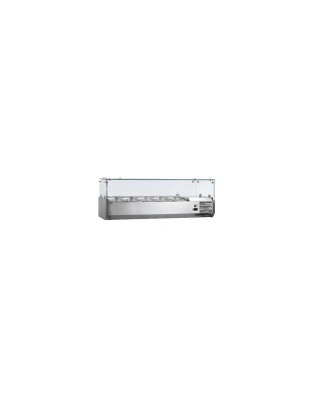 Promotion Saisonnière VITRINE A INGREDIENTS INOX. +2/+8°C. GAZ R600A PARE-HALEINE VERRE. 4GN1/3+1GN1/2-150 NON COMPRIS Tension : 230V Mono – Puissance