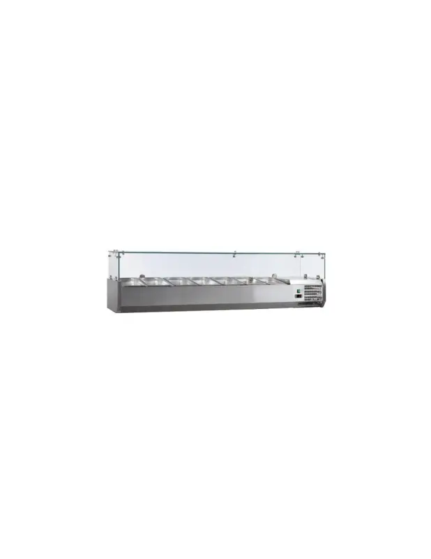 Pas Cher VITRINE A INGREDIENTS INOX. +2/+8°C. GAZ R600A PARE-HALEINE VERRE. 7GN1/3-150 NON COMPRIS Tension : 230V Mono – Puissance (en kW