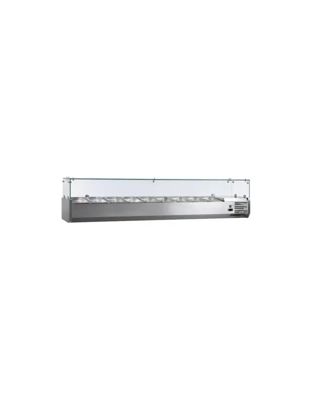 Nouvelle Collection VITRINE A INGREDIENTS INOX. +2/+8°C. GAZ R600A PARE-HALEINE VERRE. 9GN1/3-150 NON COMPRIS Tension : 230V Mono – Puissance (en kW