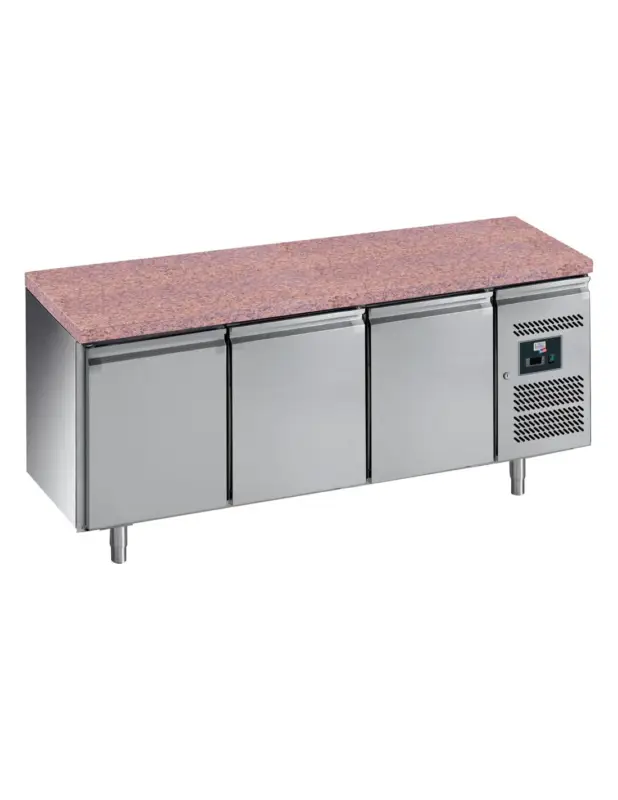 DESSERTE REFRIGEREE INOX. -2/+8°C.DESSUS GRANIT 3 PORTES POUR GRILLES 600X400 MM Tension : 230V Mono – Puissance (en kW) : 0.8 Meilleur Choix