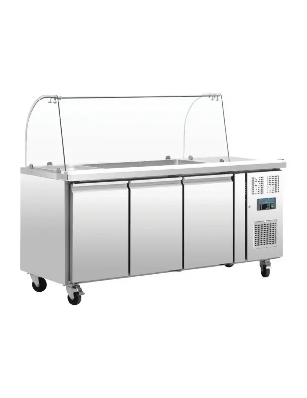 Comptoir de préparation réfrigéré GN avec pare-haleine Polar Série U 3 portes Super Prix
