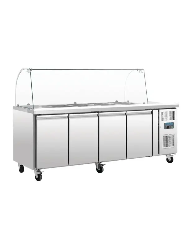 Comptoir de préparation réfrigéré GN avec pare-haleine Polar Série U 4 portes Commander Maintenant