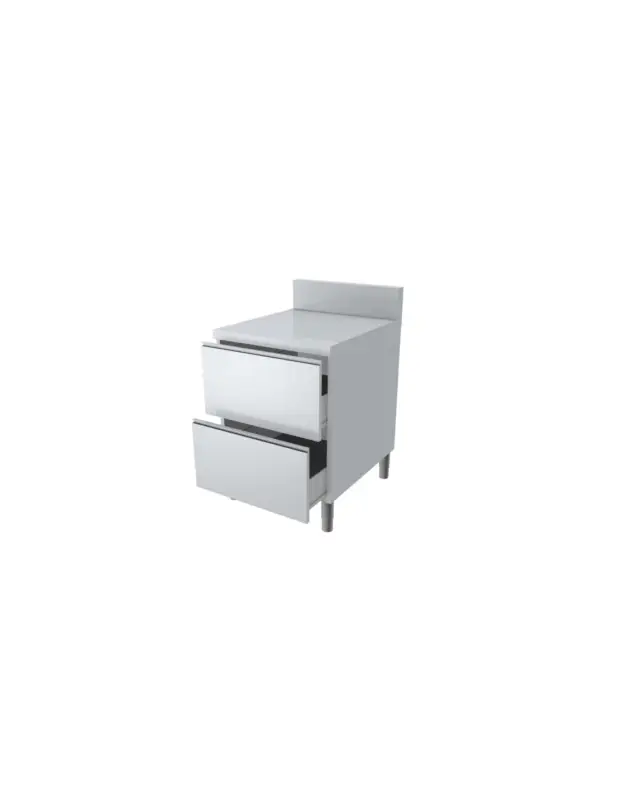 Acheter Direct MEUBLE TIROIRS DESSUS INOX + DOSSERET 150X50MM DESSUS EP.40 MM 2 TIROIRS SUPERPOSES L (en mm) : 400 – P (en mm) : 800 H (en mm)