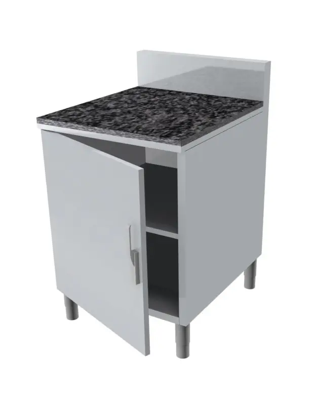 Usine Directe MEUBLE NEUTRE DESSUS GRANIT EP.40MM. 1P. BATTANTE AVEC FERMETURE LOQUETEAU. DOSSERET INOX 150X50 MM L (en mm) : 400 – P (en mm)