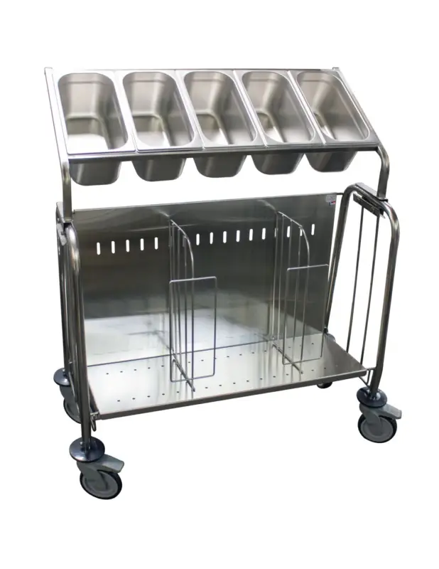 SUPPORT A FIXER SUR CHARIOT ASSIETTESPOUR 5 BACS GN 1/3 L (en mm) : 905 – P (en mm) : 360 Authentique