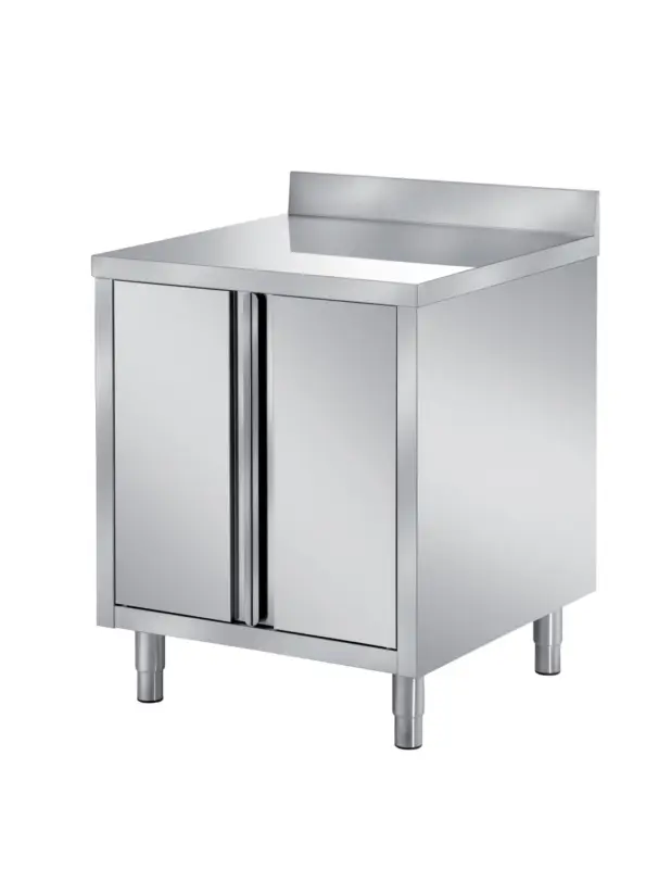 Vente Directe MEUBLE BAS INOX 304. CENTRAL 2 PORTES BATTANTES DOUBLEES. 1 ETAGERE REGLABLE L (en mm) : 1 200 – P (en mm) : 700 H (en mm) : 850