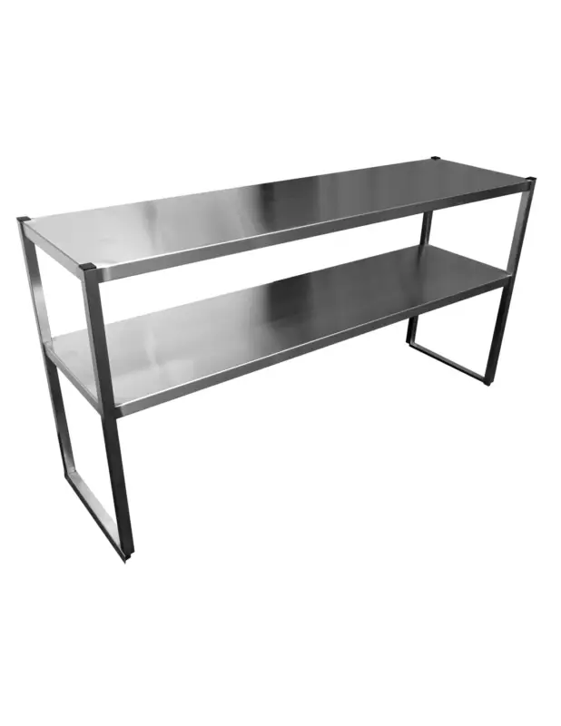 Achat Immédiat ETAGERE SUR COLONETTES INOX 304. 2 NIVEAUXL (en mm) : 1 400 – L (en mm) : 400 H (en mm) : 700