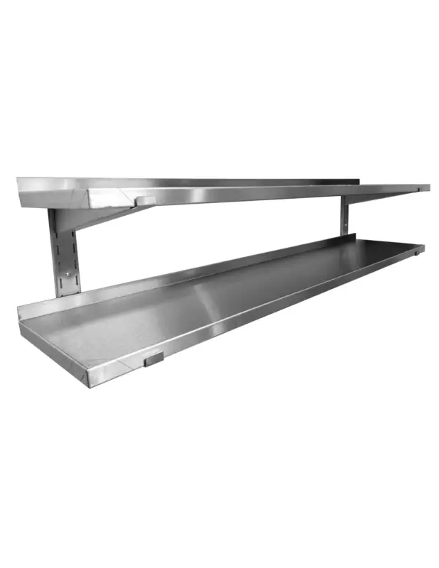 Super Prix ETAGERE MURALE INOX 304 PLEINE S/2 CREMAILLERES 2 NIVEAUX L (en mm) : 1 600 – L (en mm) : 400 H (en mm) : 635