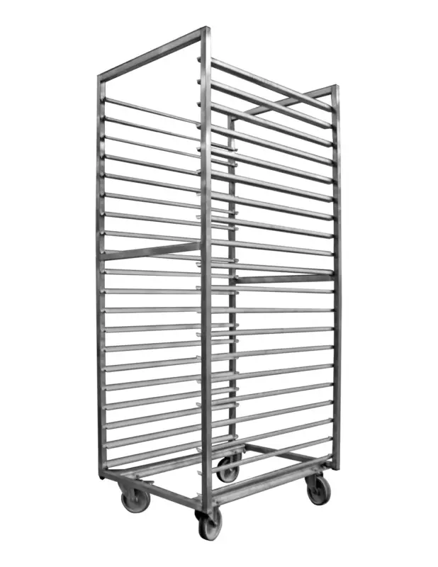 Acheter En Ligne CHARIOT DE STOCKAGE INOX 800X600 MM. ENTREE 600 MM. 20 NIVEAUX CHAPE INOX SS FREIN L (en mm) : 660 – P (en mm) : 825 H (en mm) :