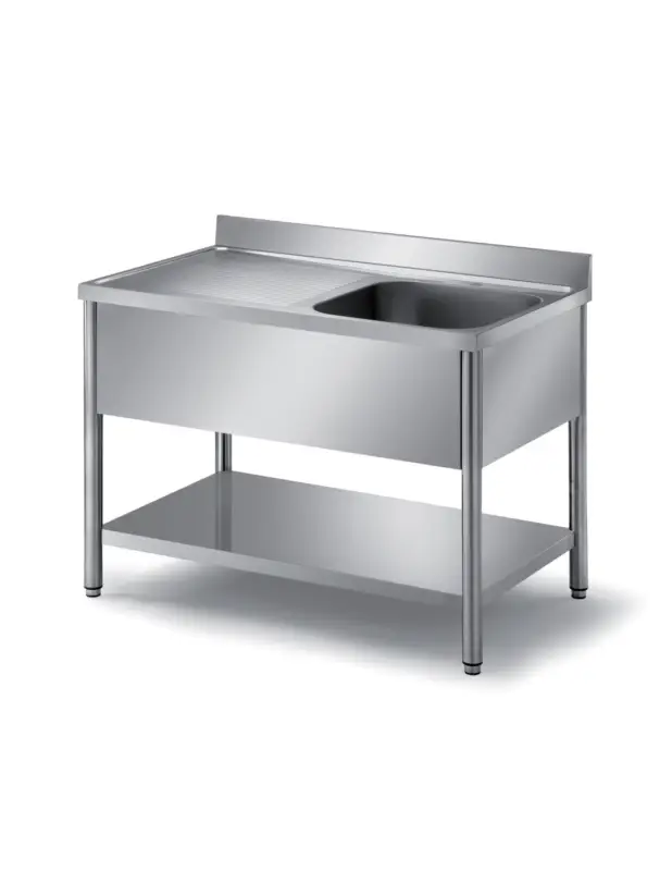 Vente Flash PLONGE DEMONTABLE INOX 304. 2 BACS 400X400X250MM PIEDS RONDS. EGOUTTOIR A DROITE  1600X600X850MM AVEC SIPHON BONDE ET SURVERSE L