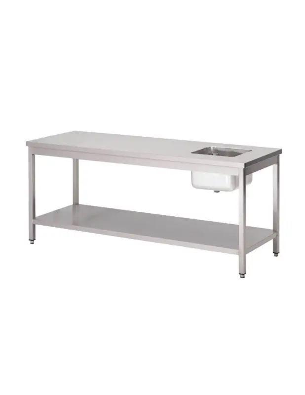 Acheter Direct Table du chef inox avec bac à gauche et étagère basse Gastro M 2000 x 700 x 890mm