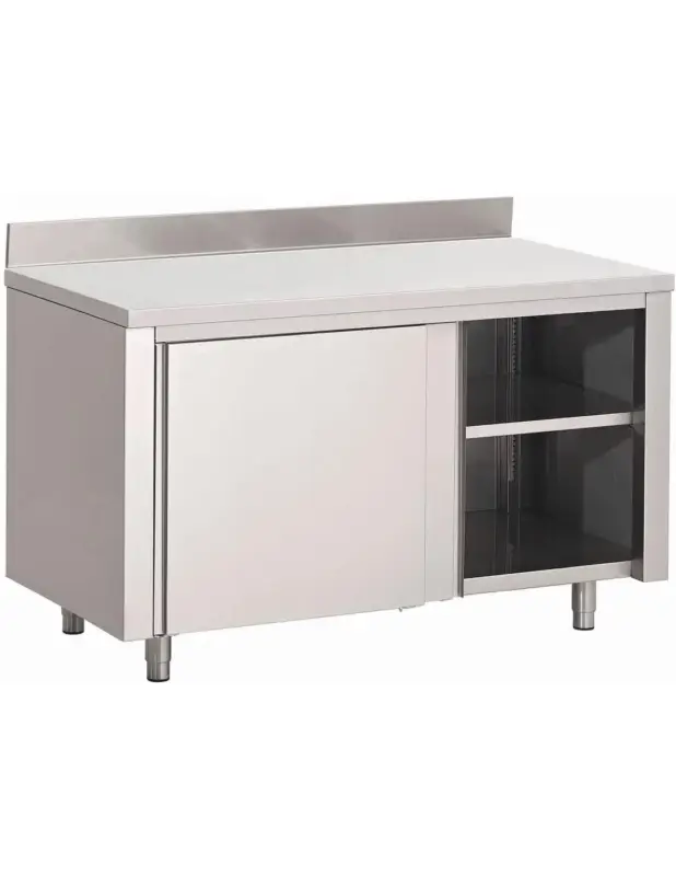 Acheter Direct Table armoire inox avec portes coulissantes et dosseret Gastro M 1800 x 700 x 850mm