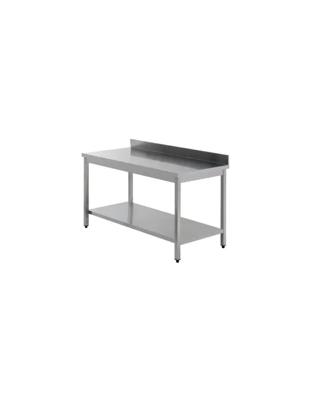 Vente Directe TABLE INOX SOUDEE ADOSSEE AVEC ETAGEREL (en mm) : 1 000 – L (en mm) : 600 H (en mm) : 850