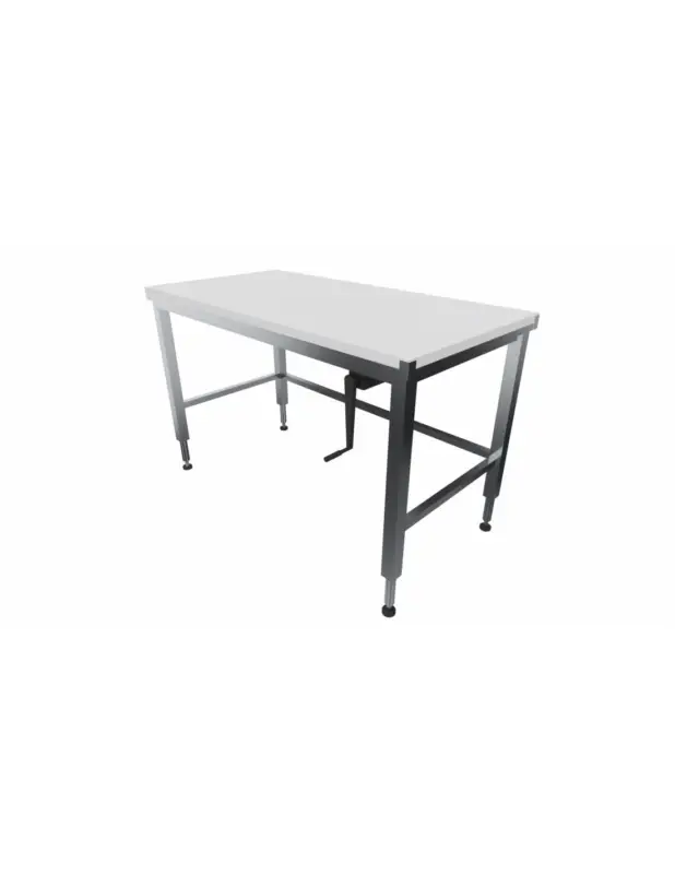 Vente Flash TABLE DE DECOUPE INOX 304 CENTRALE. DESSUS POLYNATUREL EP.25 MM REGLABLE EN HAUTEUR PAR MANIVELLE L (en mm) : 1 400 – P (en mm