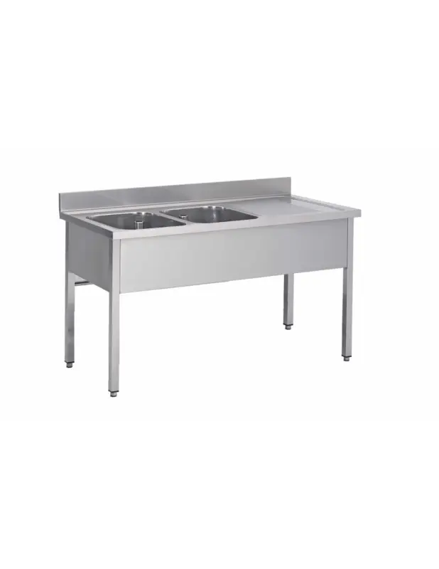 Achat Immédiat PLONGE INOX SOUDEE. 2 BACS 500X400X250 MM EGOUTTOIR A DROITE L (en mm) : 2 000 – P (en mm) : 600 H (en mm) : 850