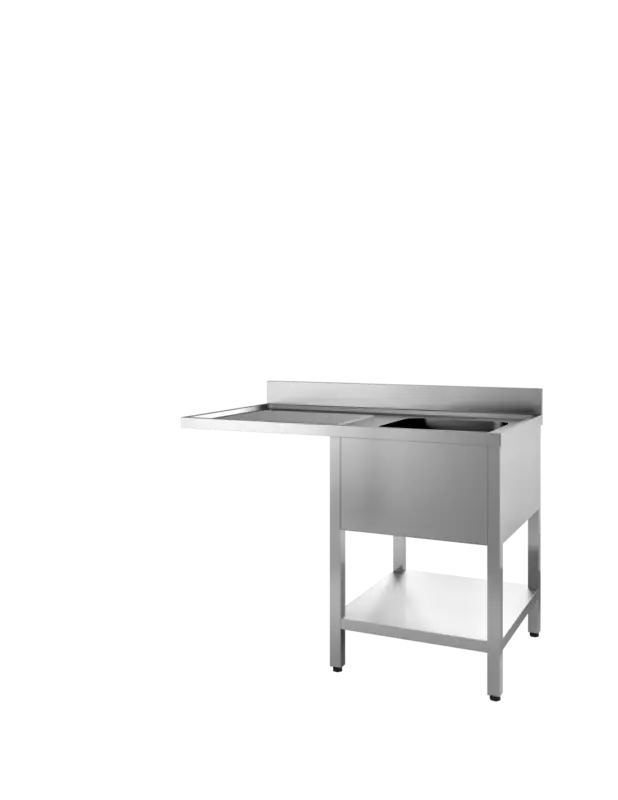 Achat Immédiat PLONGE INOX 304 SOUDEE. ENCASTREMENT LV BAC DROITE 1 BAC 400X500X250. EGOUTTOIR A GAUCHE AVEC ETAGERE AVEC SURVERSE BONDE SIPHON