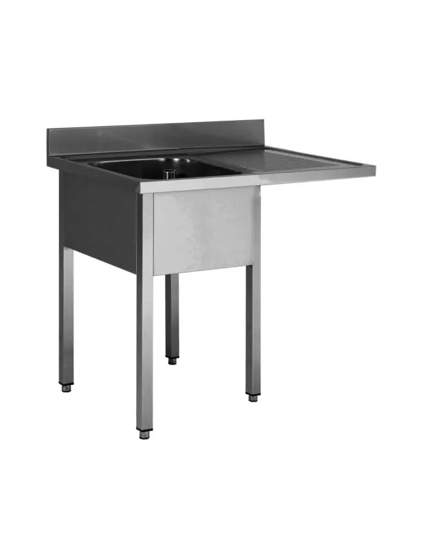Vente Directe PLONGE INOX SOUDEE. ENCASTREMENT LV BAC GAUCHE 1 BAC 600X500X300. EGOUTTOIR A DROITE AVEC ETAGERE L (en mm) : 1 500 – P (en mm)
