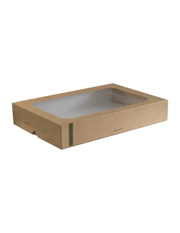 Expédié Aujourd’hui Grandes boîtes compostables avec plateau et couvercle à fenêtre Vegware (Lot de 25)