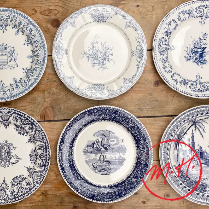 6 assiettes plates dépareillées bleues – Gien Livraison Gratuite