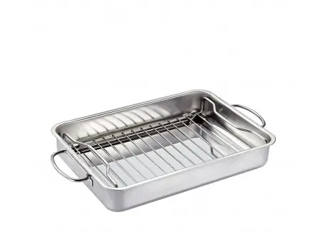 Achat Immédiat Style Plat à Rôtir Rectangulaire Inox + Grille 34 x 24 cm