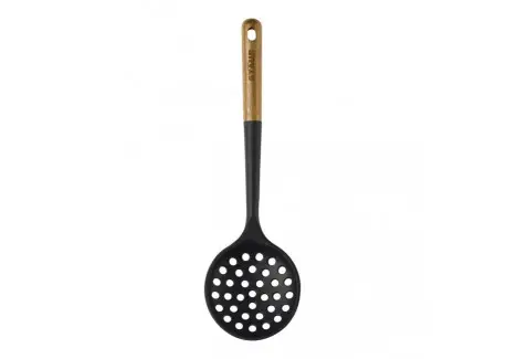 Ecumoire Friture Silicone Noir Manche Bois 31 cm Promotion Saisonnière