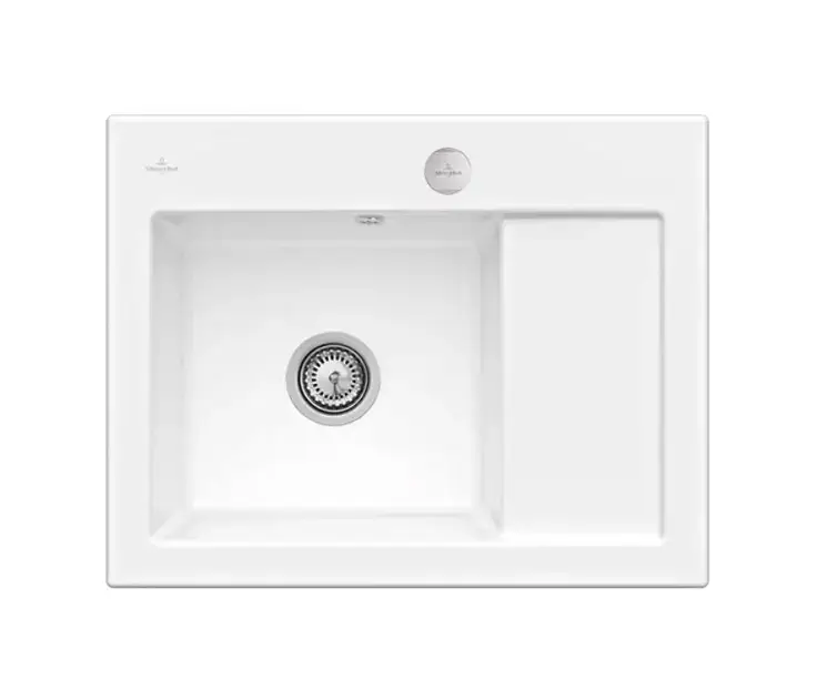 Villeroy & Boch Subway 45 – Évier en céramique 65×51 cm, avec commande excentrique, CeramicPlus, Snow White 331202KG Commander Vite