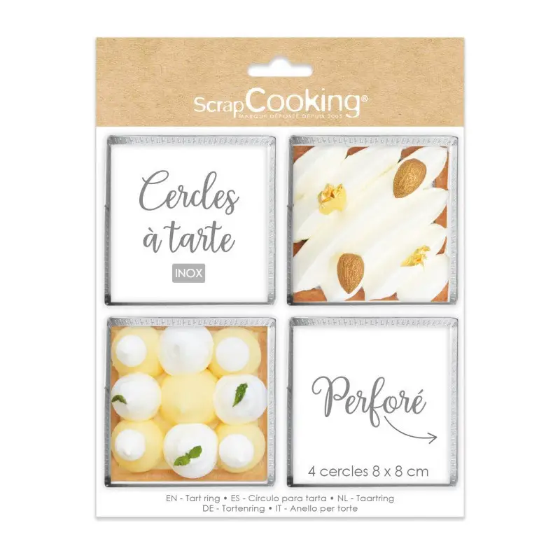 4 Cercles à tarte individuels perforés 8 cm Carrés, Scrapcooking Prix Promo