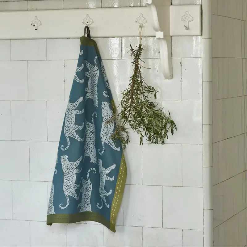 Torchon jacquard Léo Céladon/Kaki, Sylvie Thiriez Bon Marché