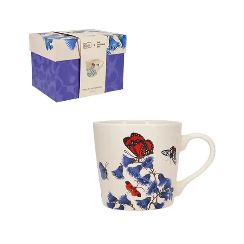 Bon Marché Mug XL 43 cl Fleurs Papillons Bleu, Kiub