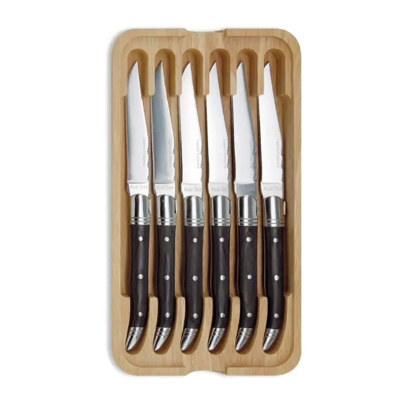 Coffret 6 Couteaux à Steak Laguiole Tradition Bois Noir, TB Groupe Prix Cassé