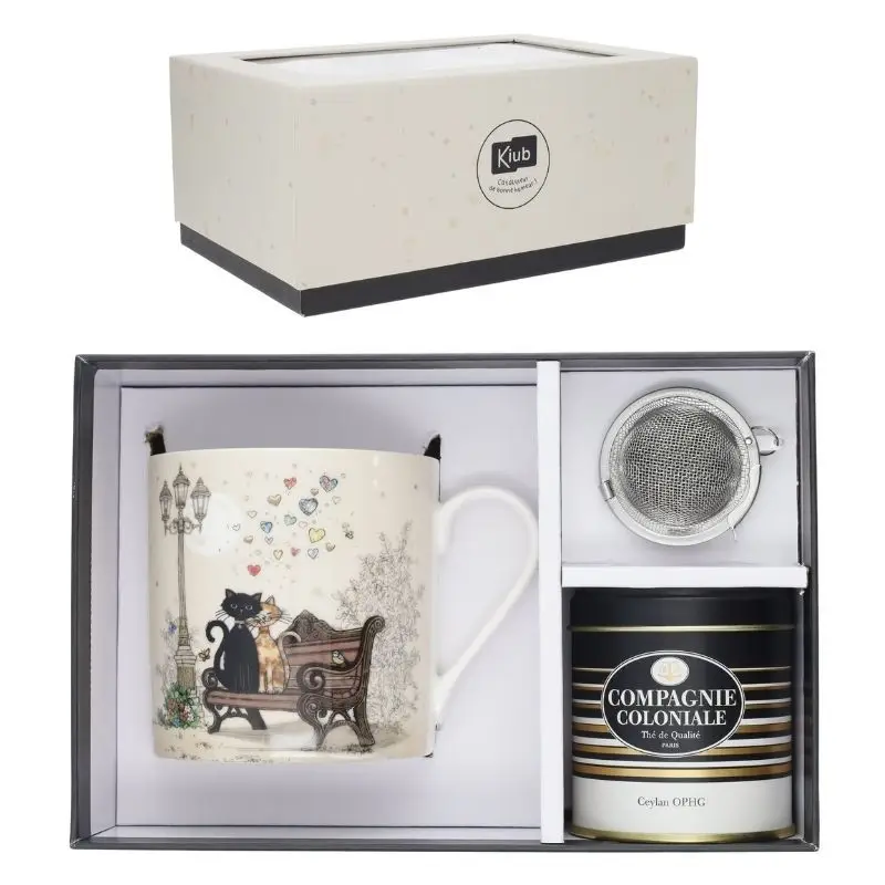 Livraison Express Coffret Mug et Thé en Vrac Bug Art Couple de Chats, Kiub