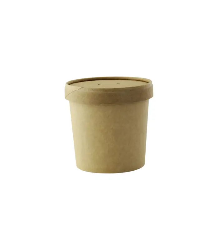 Achat Immédiat Pot carton brun chaud et froid avec couvercle carton H85mm 350ml