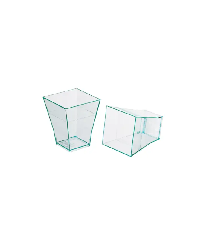 Verrine pyramidale plastique PS transparente verte “Taïti”45x45mm H55mm 60ml Bon Marché