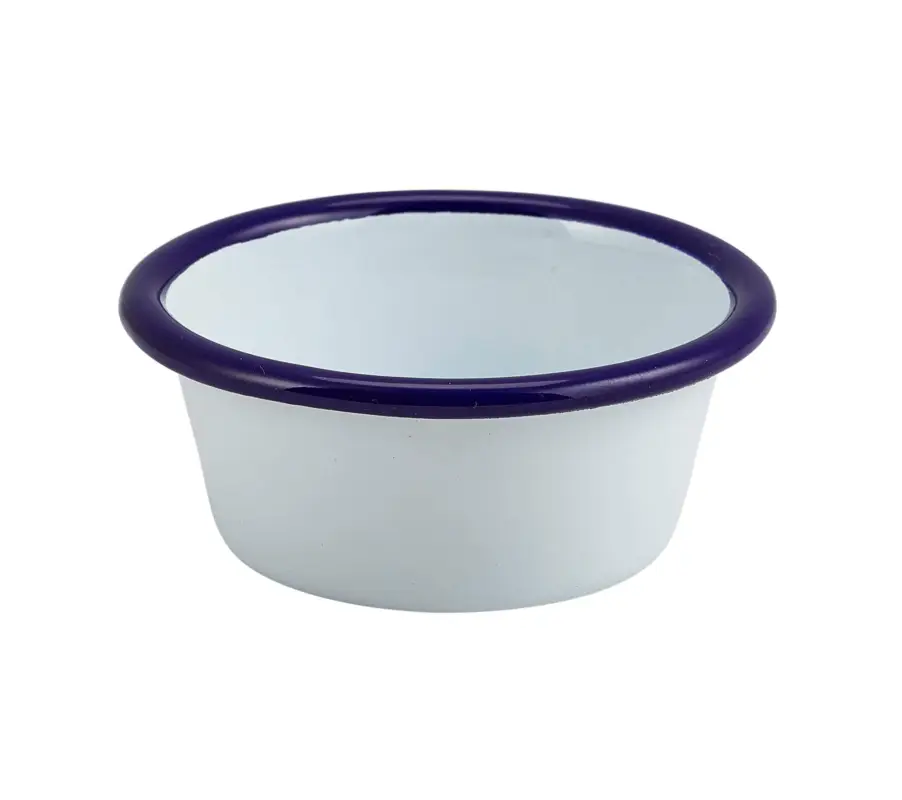 Bol à dip en émail 90 ml plat – blanc avec bord bleu Promotion Saisonnière