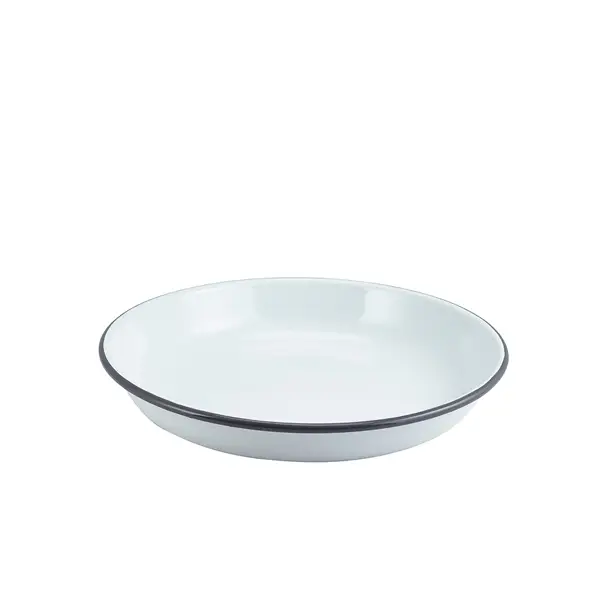 Acheter En Ligne Assiette creuse en émail / assiette à pâtes, blanche avec bord gris – 24 cm