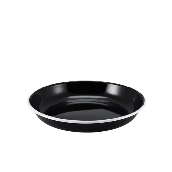 Assiette creuse en émail / assiette à pâtes, noire avec bord blanc – 24 cm Dernier Modèle