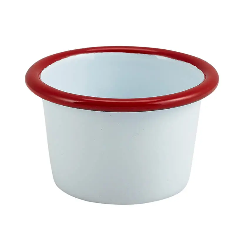 Bol à dips en émail 90 ml – blanc avec un bord rouge (12 pcs) Retour Gratuit