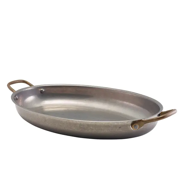 Bol ovale avec anses, acier inoxydable vintage – 34 x 23 cm (3 pièces) Commande En Gros