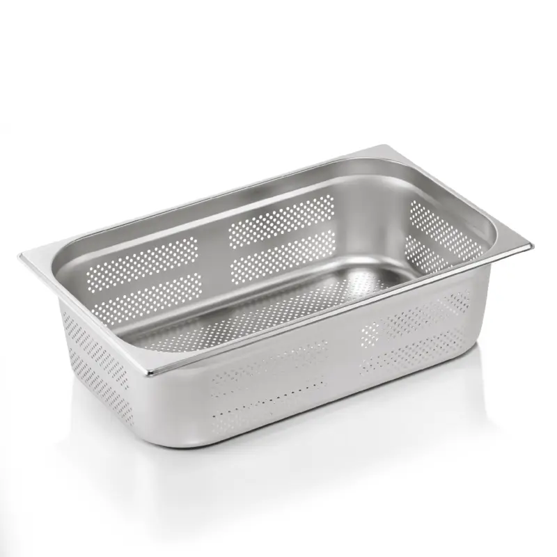Bac GN 1/1, avec perforations sur les côtés et au fond, acier inoxydable, GN ESSENTIALS – 15 cm (6 pcs) Quantité Limitée