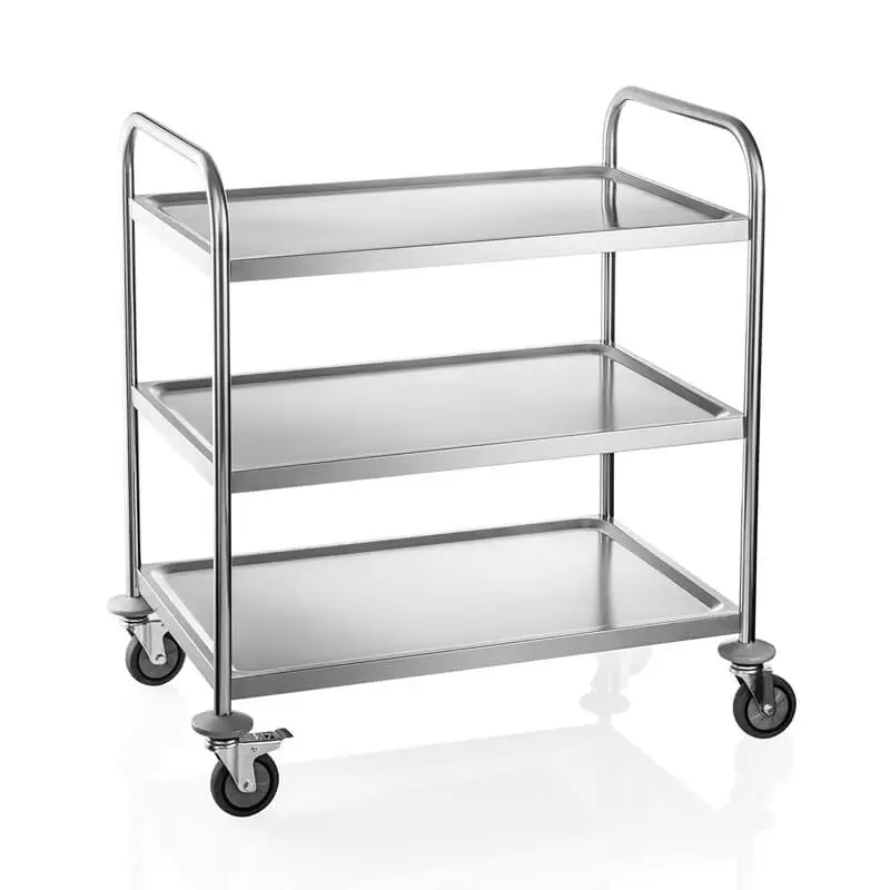 Chariot de service à 3 plateaux – acier inoxydable (85 x 53 x 95 cm) Paiement Sécurisé