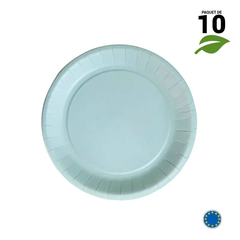 10 Assiettes carton bleu pastel 18 cm Prix Réduit
