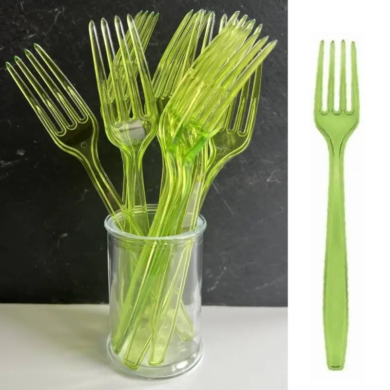 10 Fourchettes 19 cm plastique vert anis translucide réutilisable Populaire
