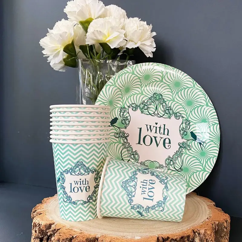 10 Assiettes décor With love vert carton 22 cm Remise
