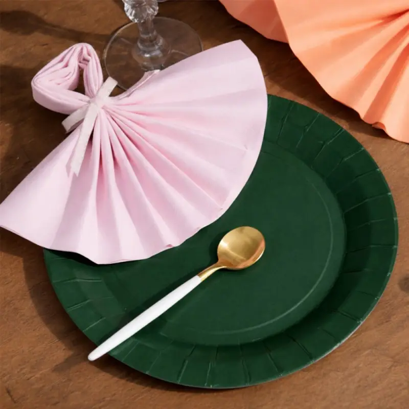 10 Grandes assiettes rondes vert foncé premium 22,5 cm Table&rsquo;Colors Achat Immédiat