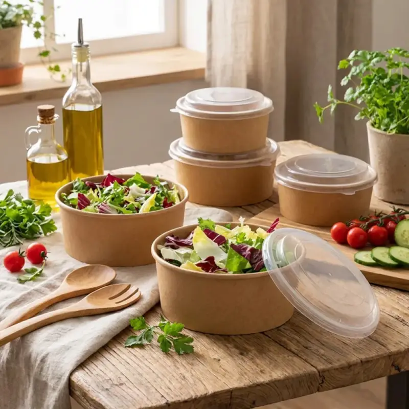 10 Bols salade soupe fibres bambou + couvercles 1000 ml Bon Marché