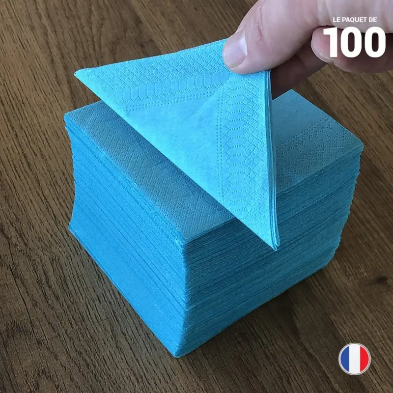 100 Mini-serviettes cocktail turquoises 20 x 20 cm Petit Prix